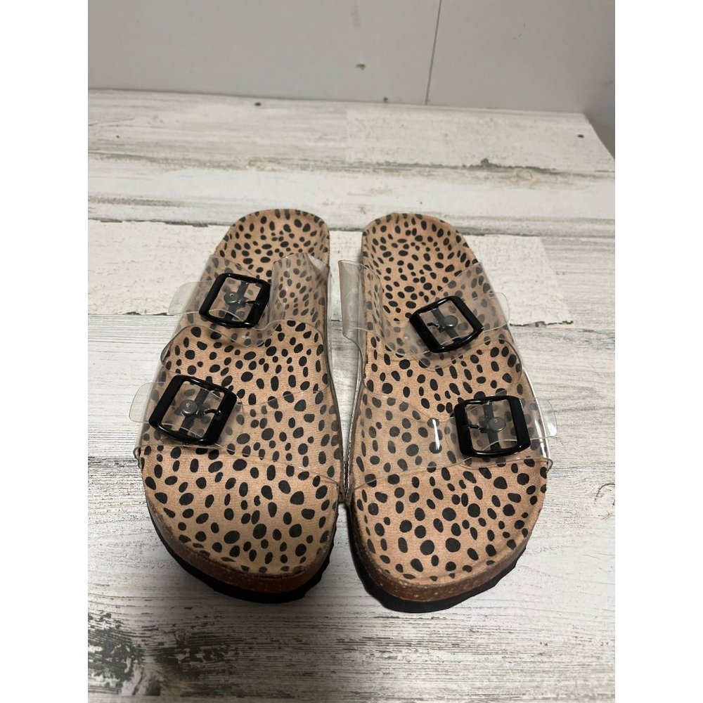 Woman’s leopard print slip on sandals size 8